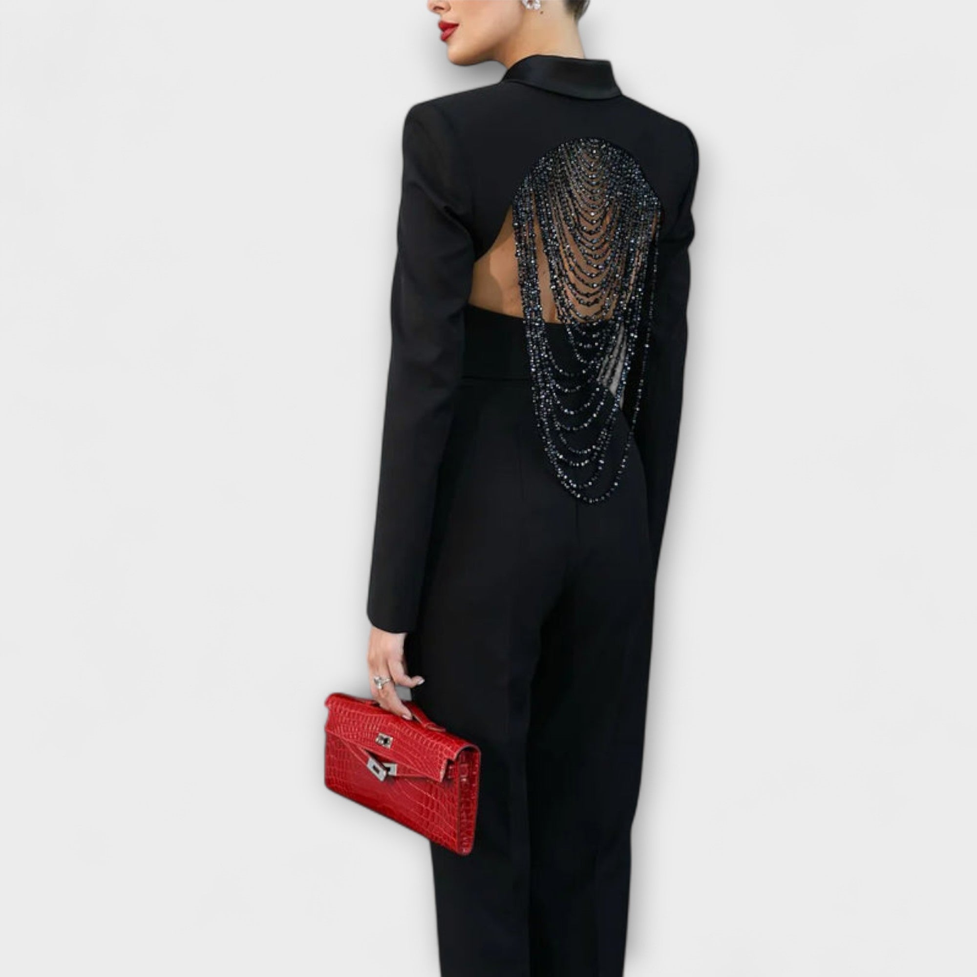 Noa | Svart Perle | Utsmykket Ryggløs Kort Blazer Sett