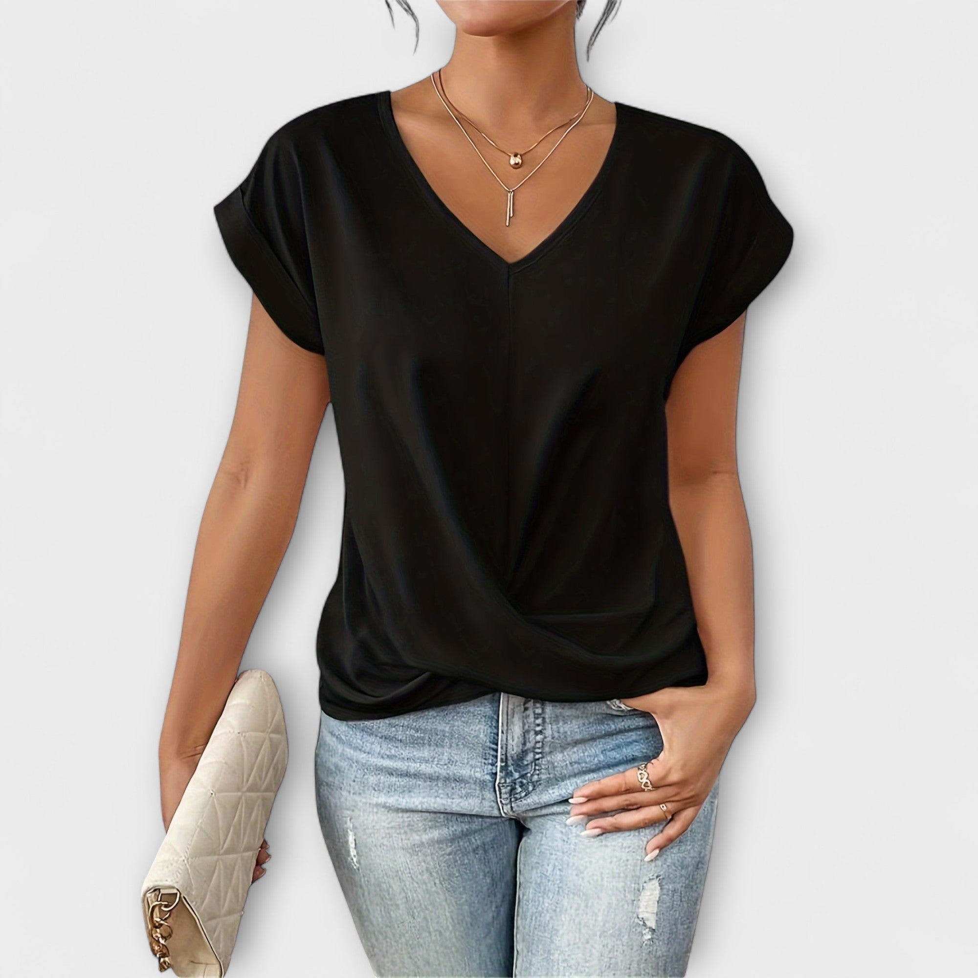 Eloise | V|Hals Topp med Knappe Detalj