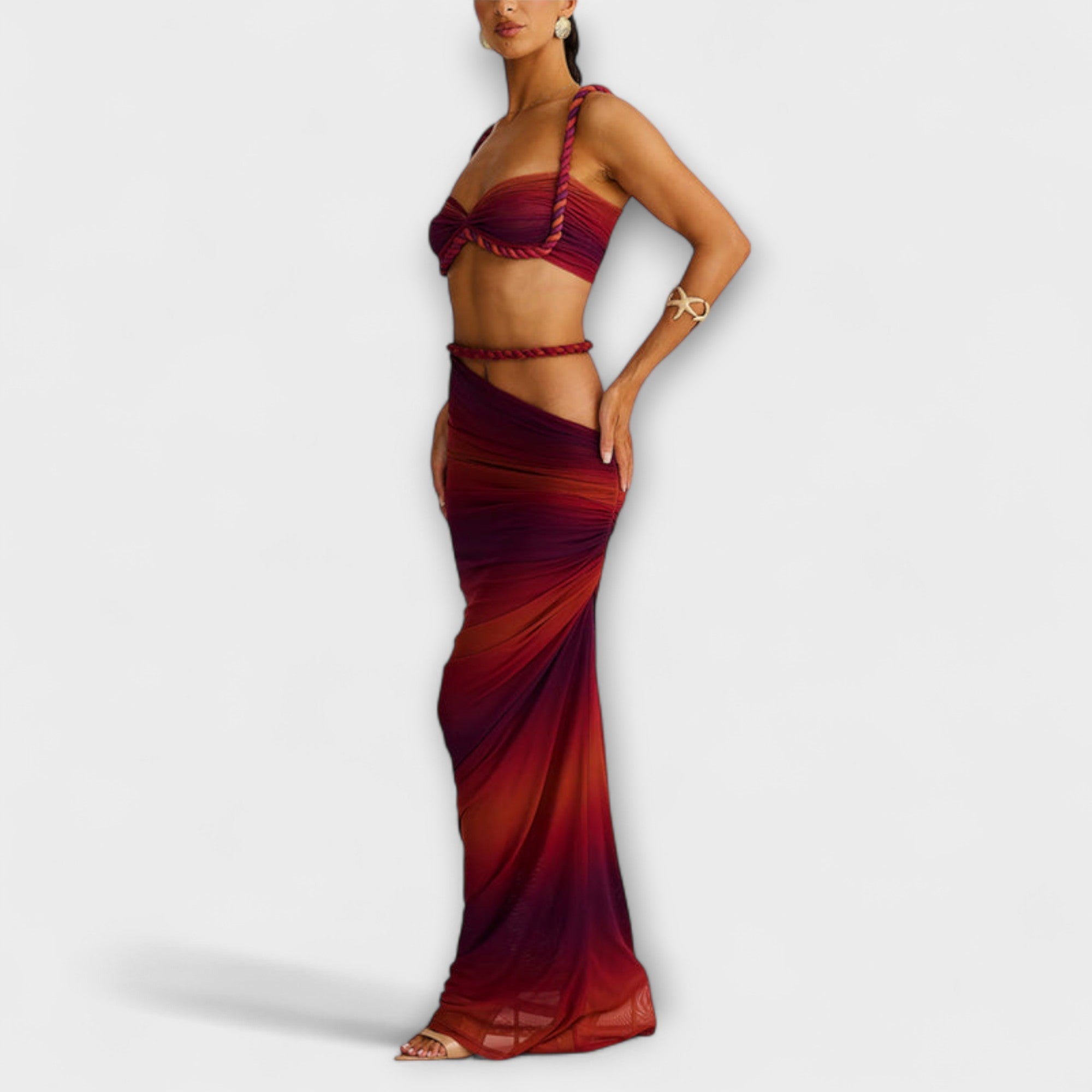 Jane | Stilig Gradient Flettet Crop Top & Overskjørt Duo