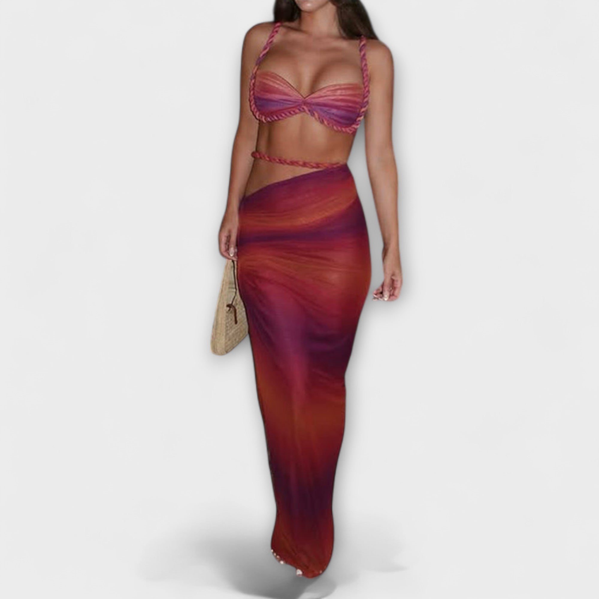 Jane | Stilig Gradient Flettet Crop Top & Overskjørt Duo