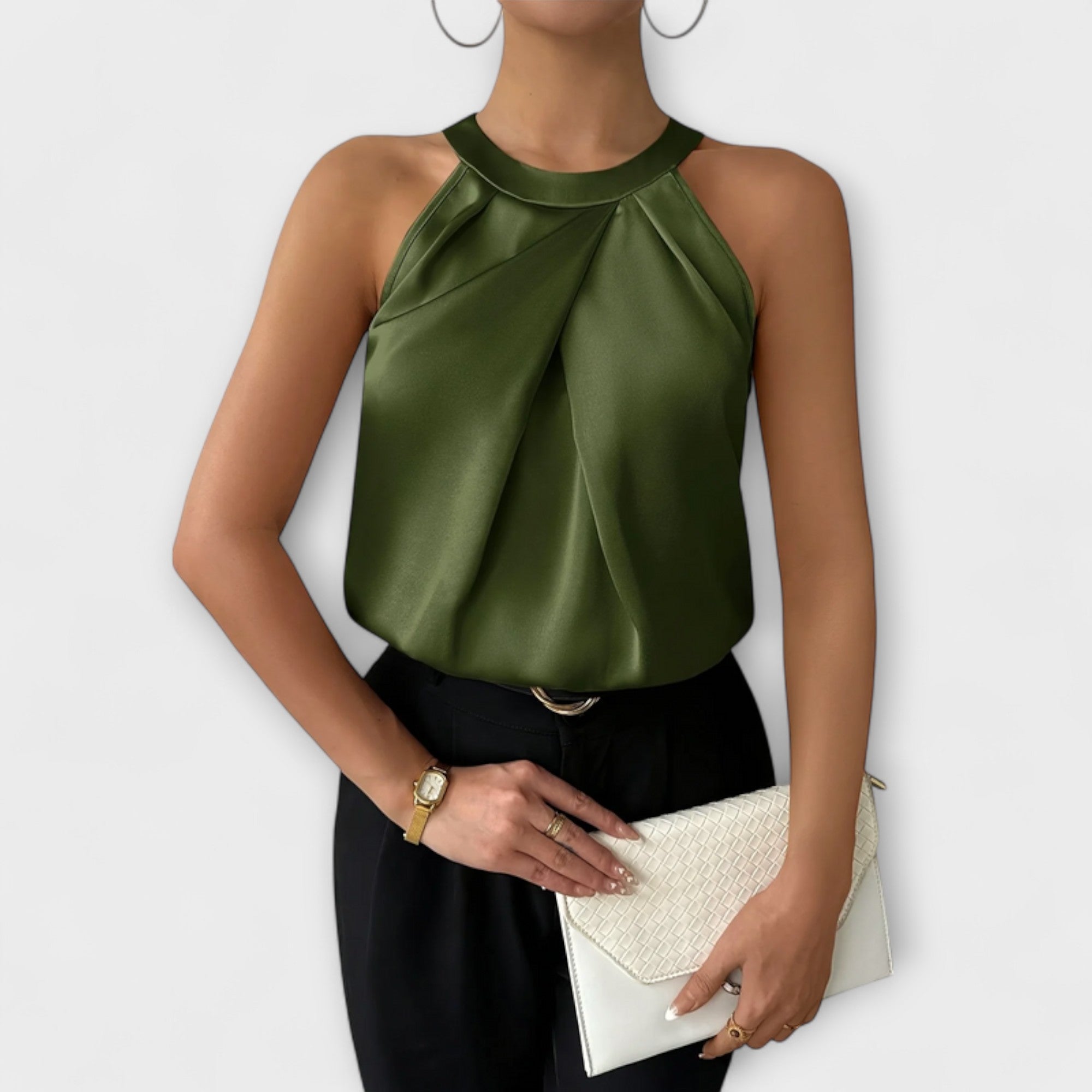 Skye | Chic Sateng Bluse med Off-Shoulder Design