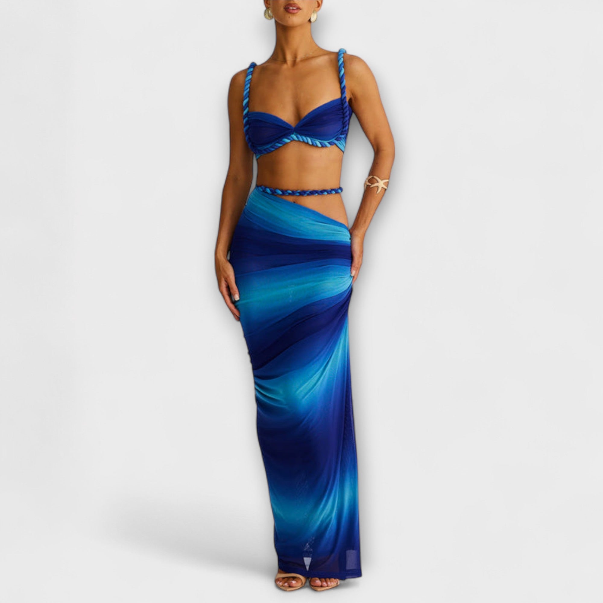 Jane | Stilig Gradient Flettet Crop Top & Overskjørt Duo