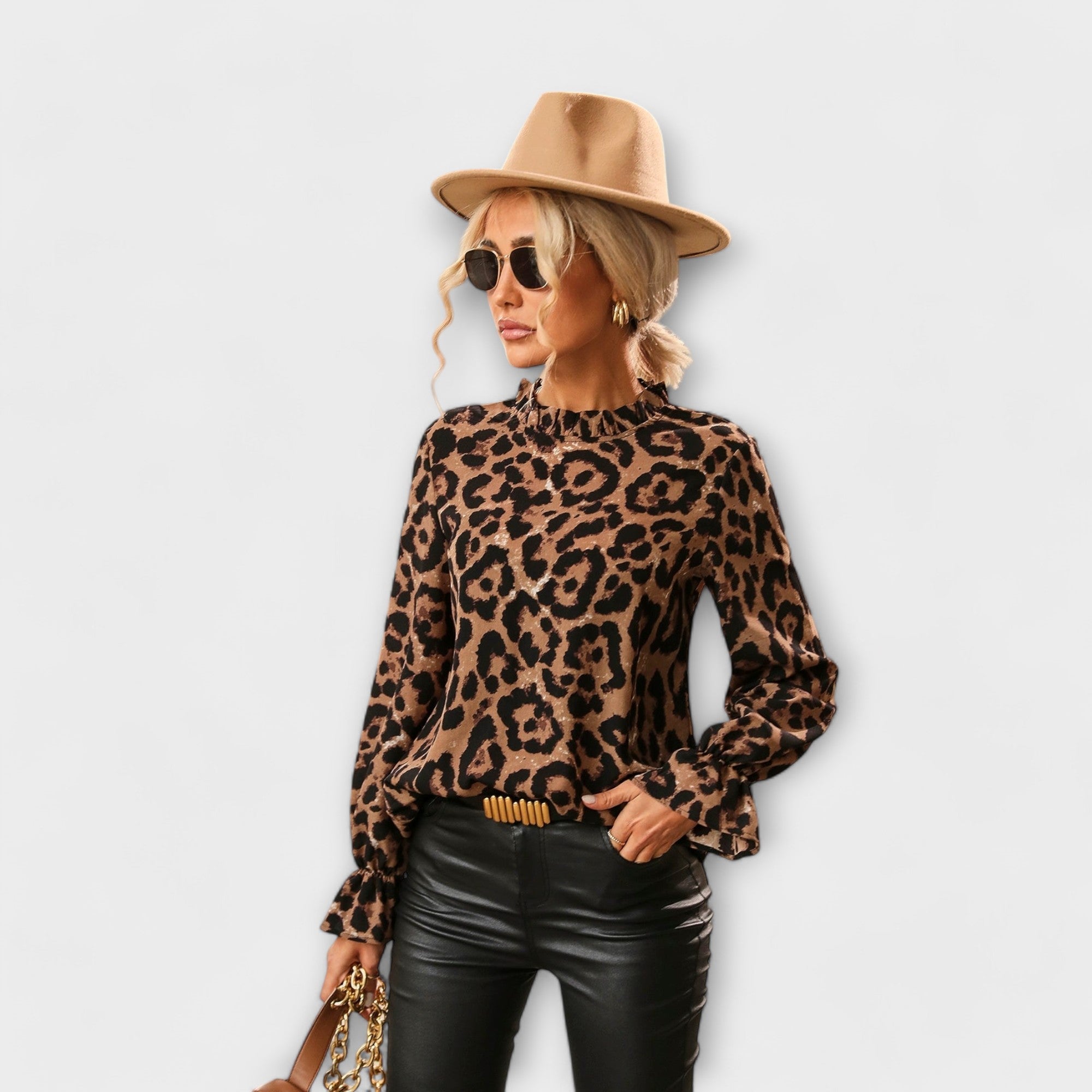 Kayla | Leopardbluse med Plisserte Krage