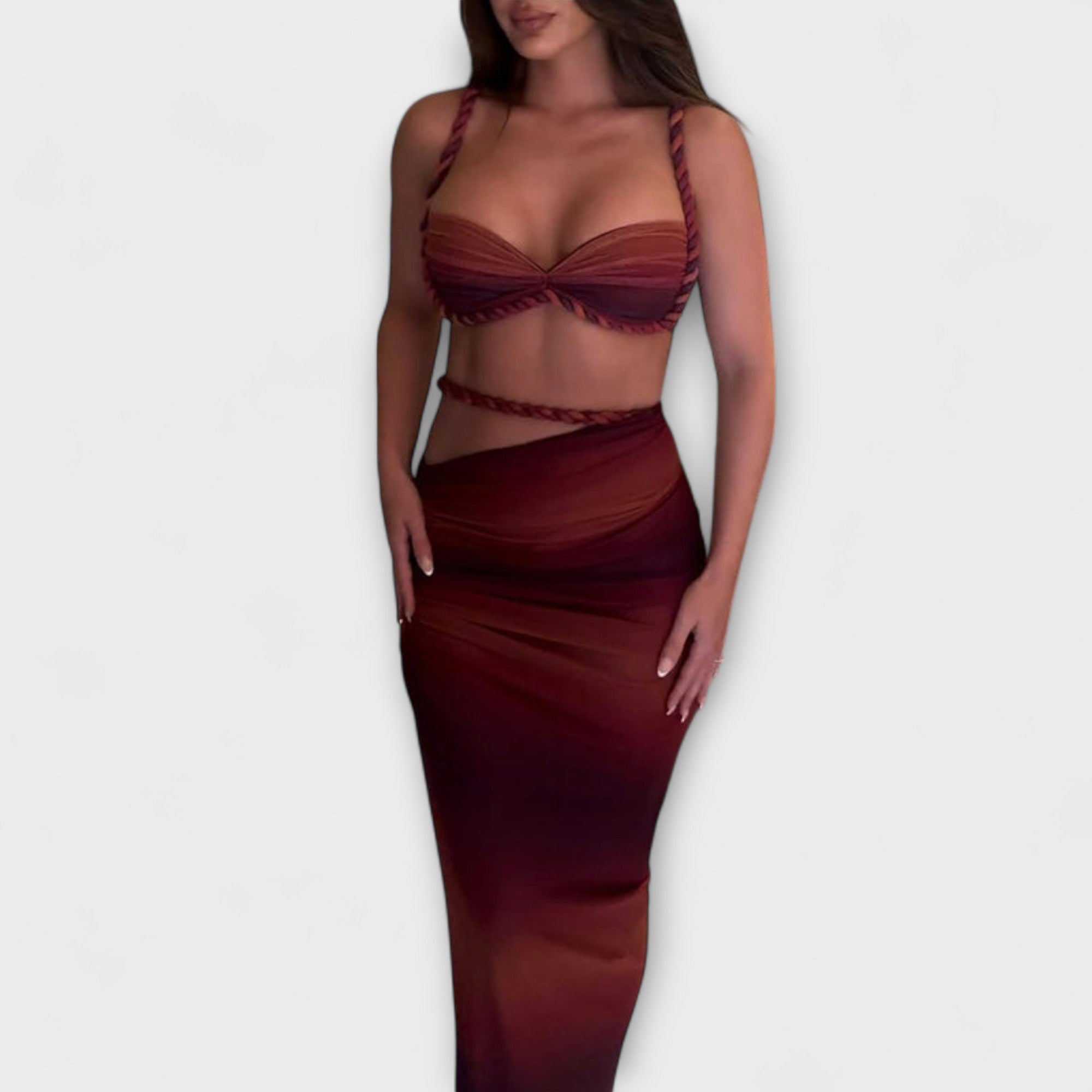 Jane | Stilig Gradient Flettet Crop Top & Overskjørt Duo