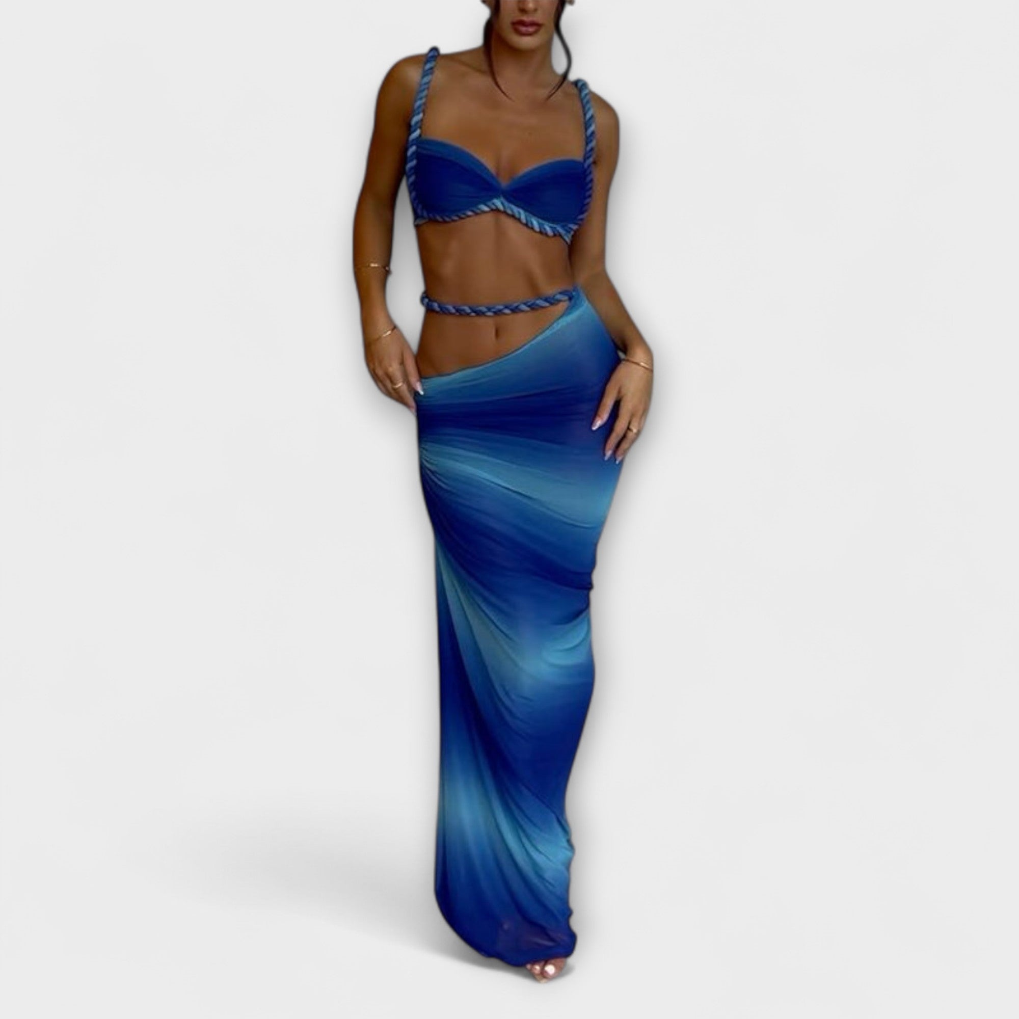 Jane | Stilig Gradient Flettet Crop Top & Overskjørt Duo