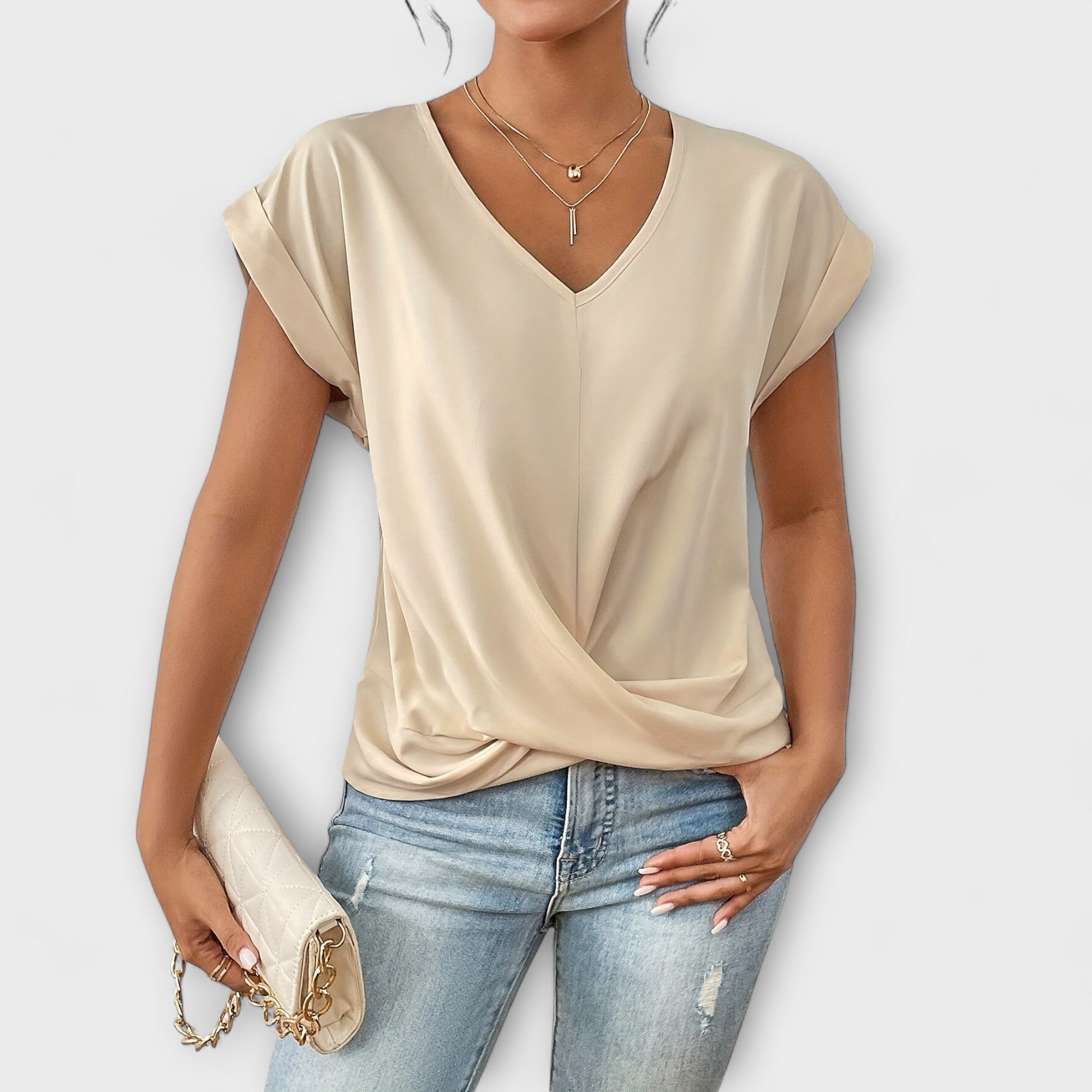 Eloise | V|Hals Topp med Knappe Detalj