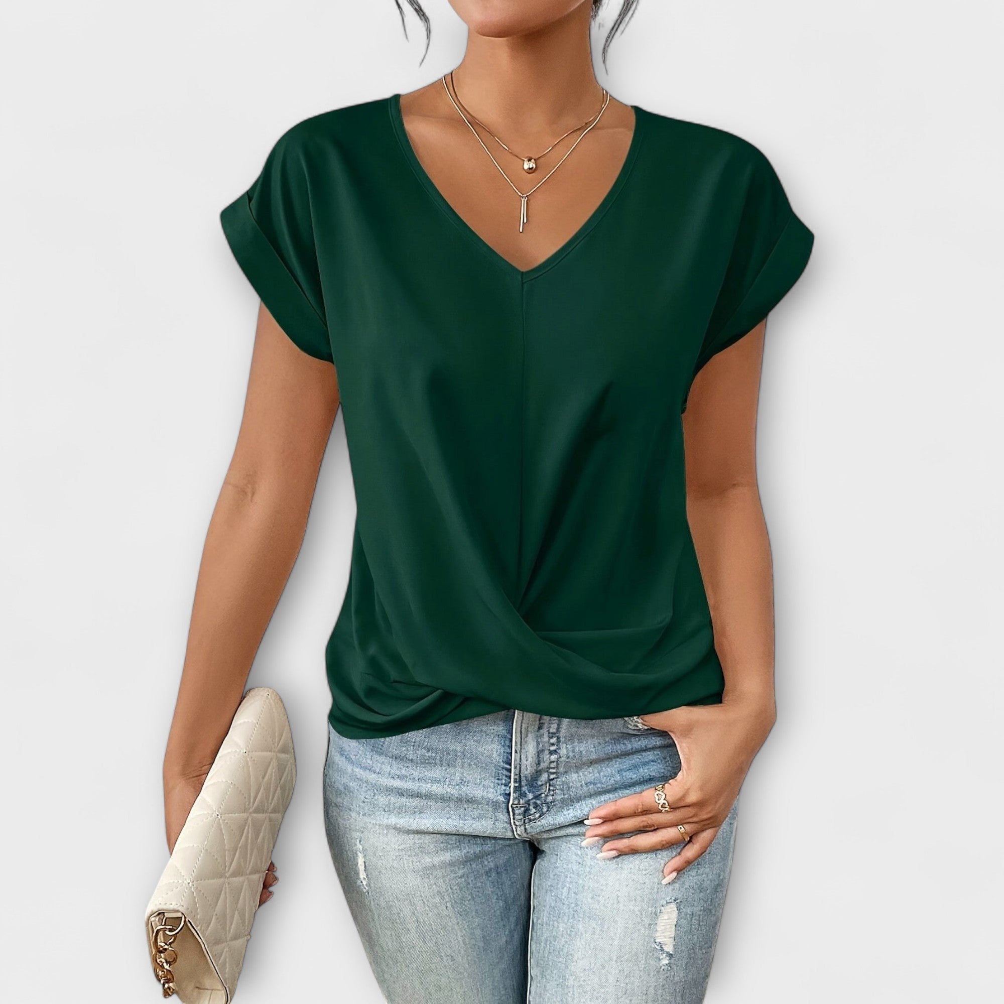 Eloise | V|Hals Topp med Knappe Detalj