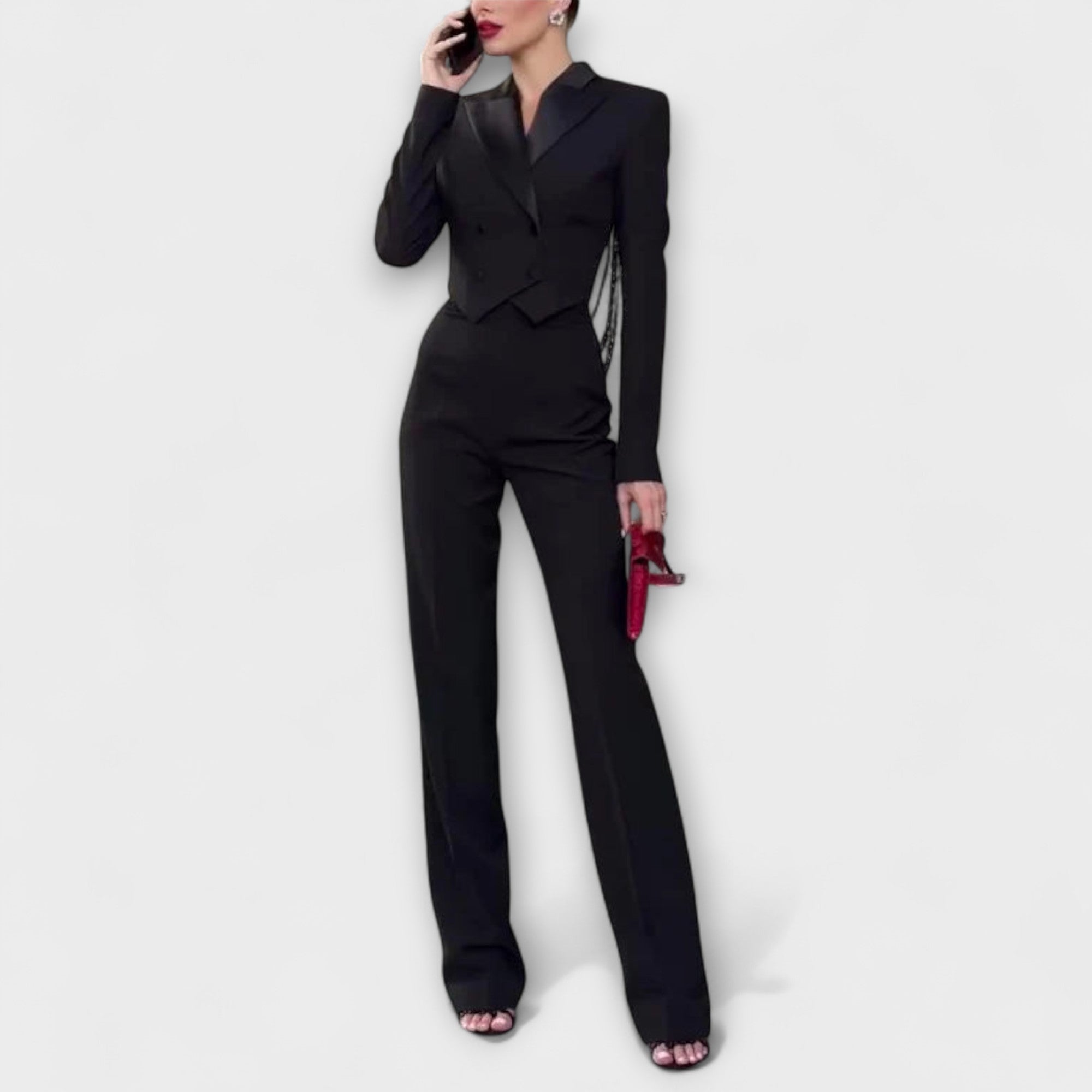 Noa | Svart Perle | Utsmykket Ryggløs Kort Blazer Sett