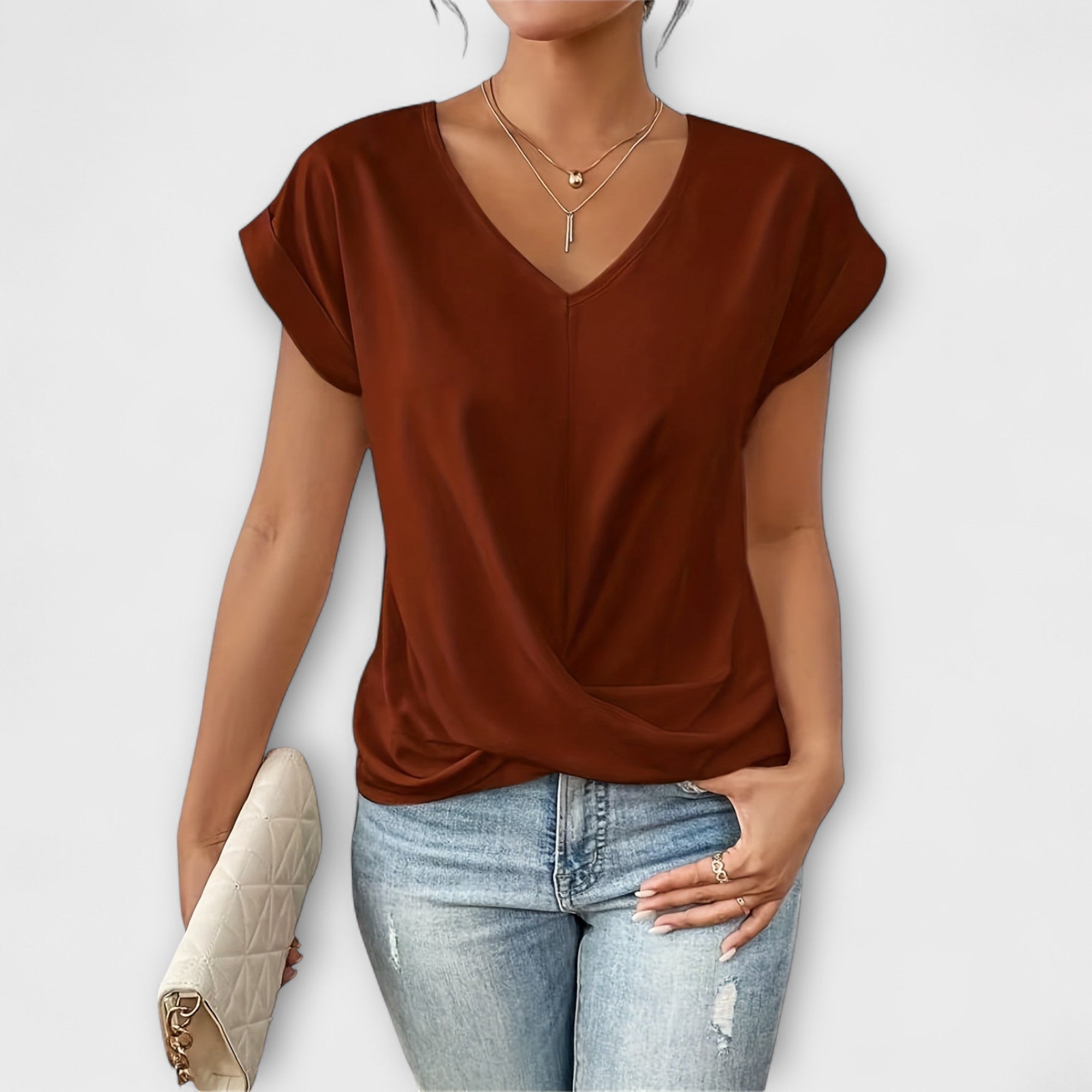 Eloise | V|Hals Topp med Knappe Detalj