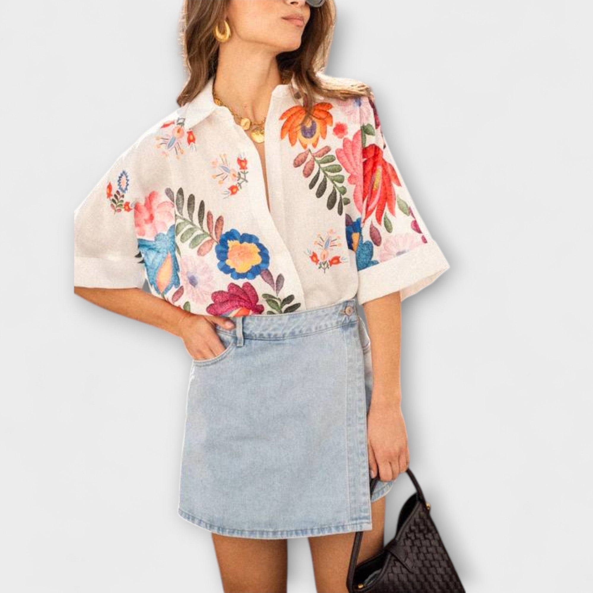 Ziva | Carla Kortermet Skjorte med Blomster Mønster