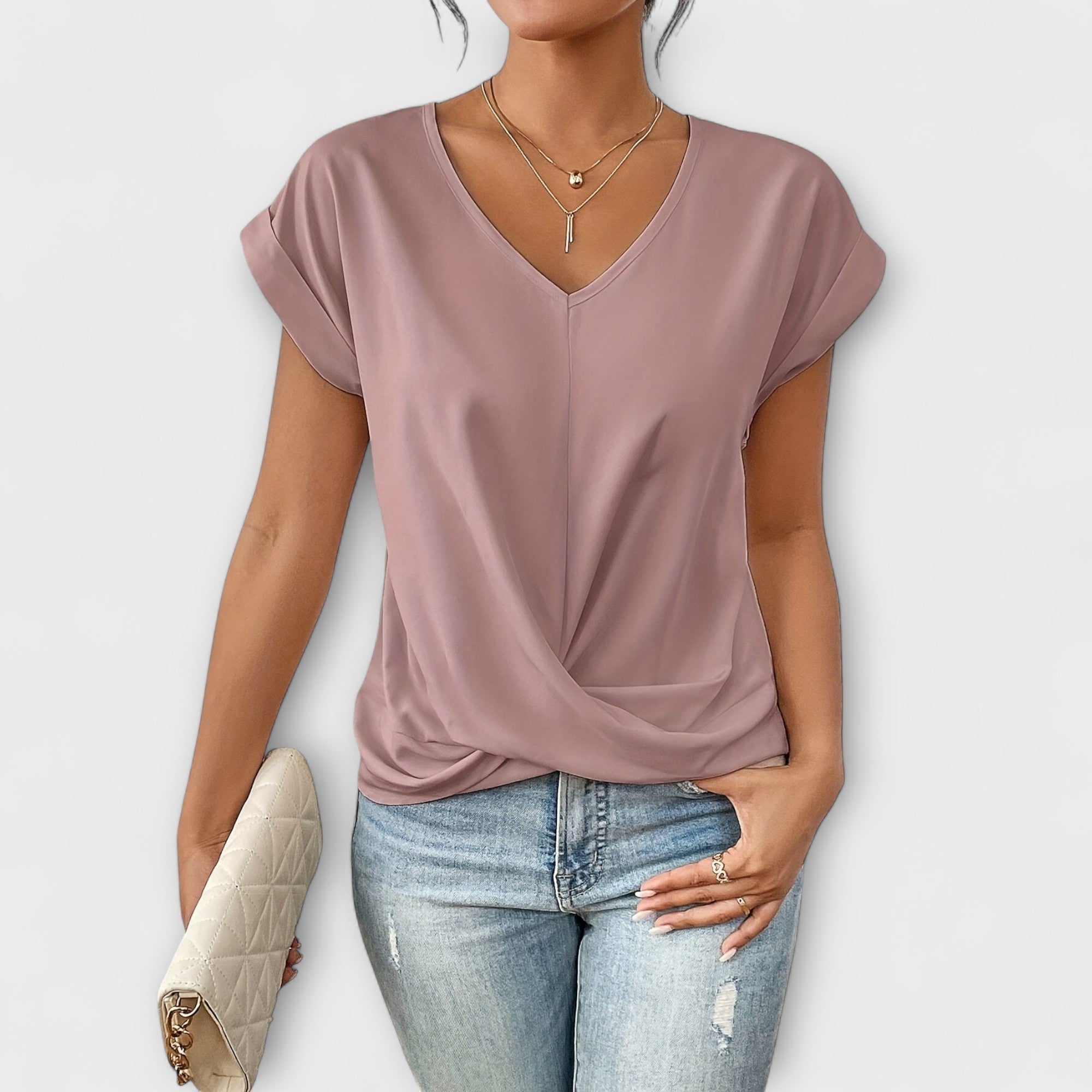 Eloise | V|Hals Topp med Knappe Detalj