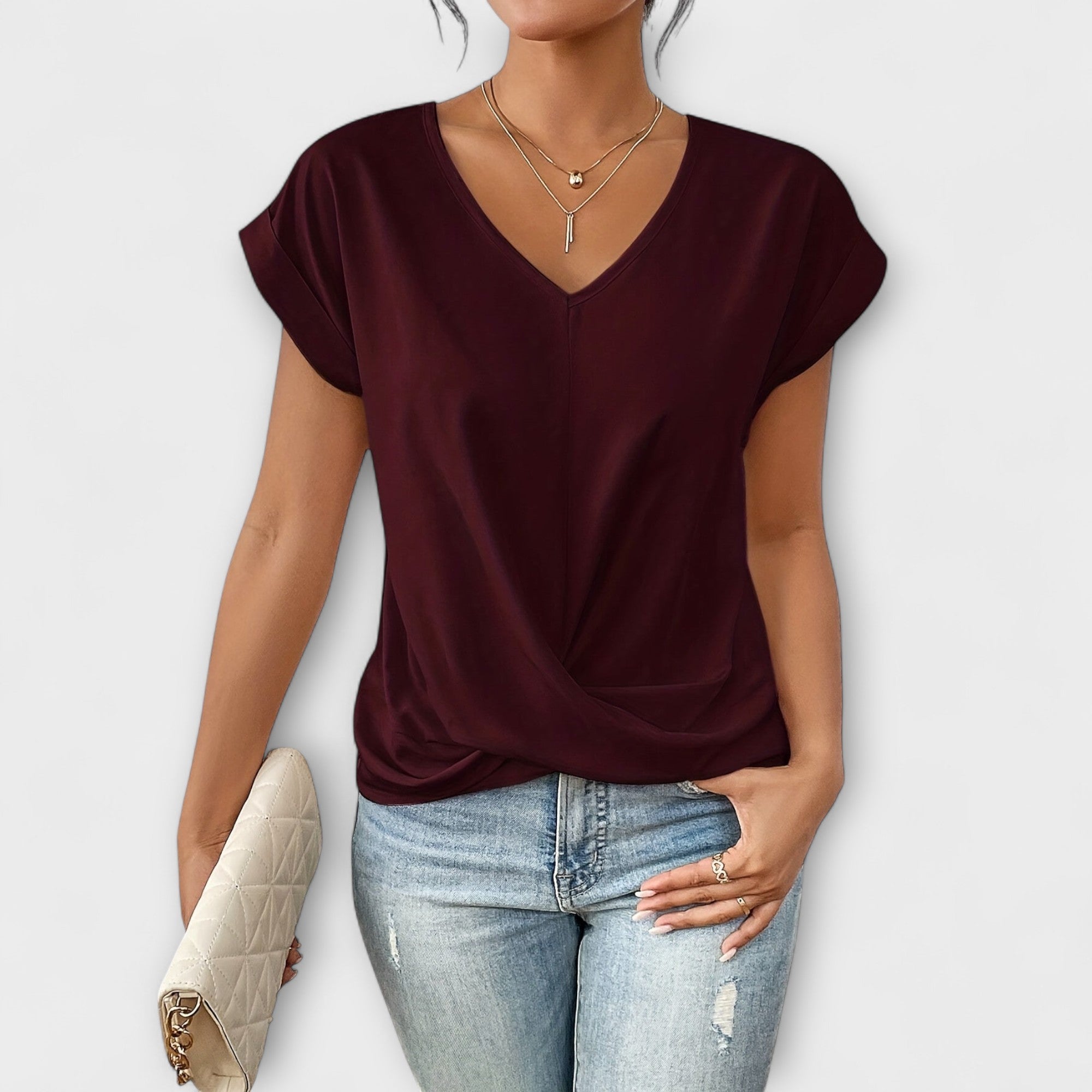 Eloise | V|Hals Topp med Knappe Detalj
