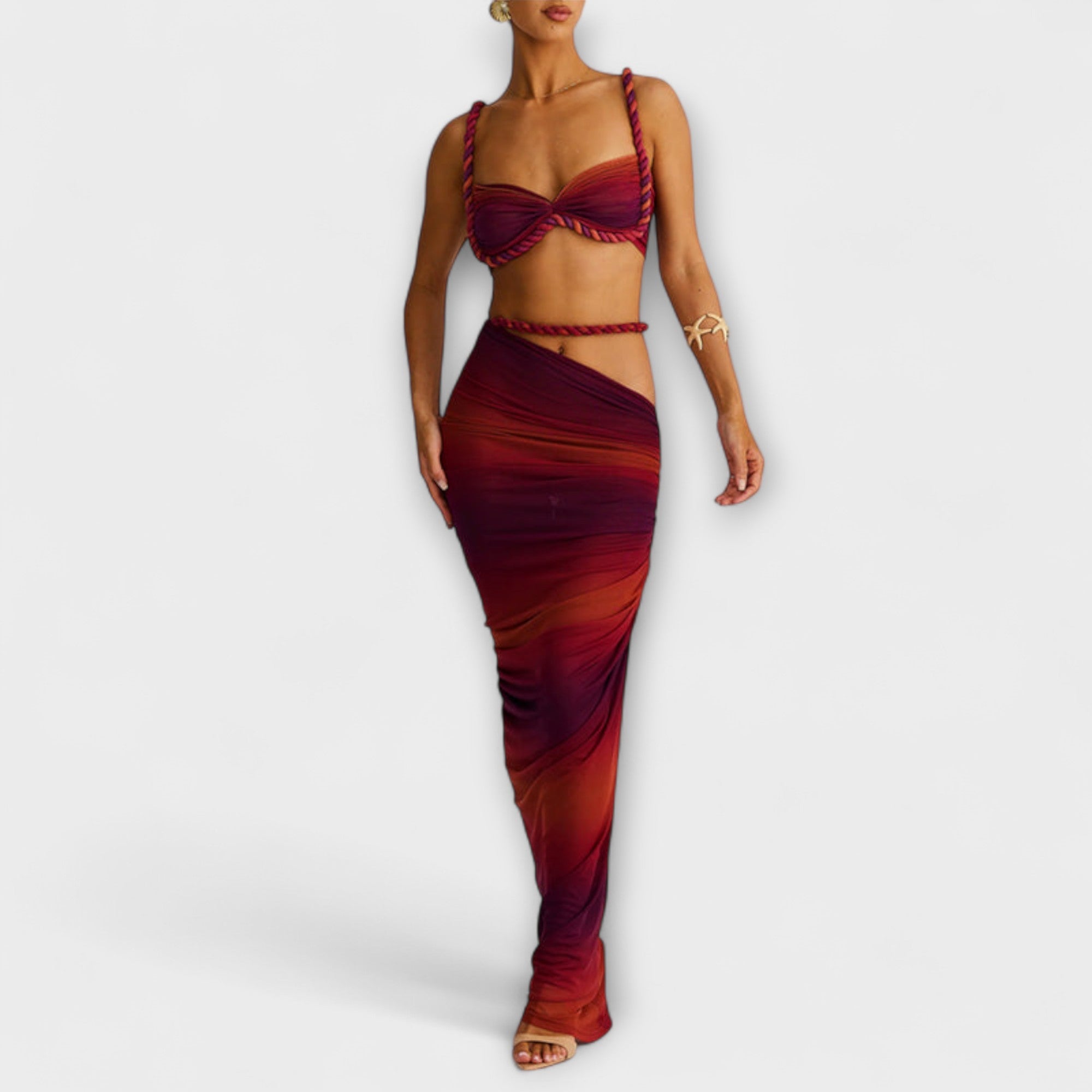 Jane | Stilig Gradient Flettet Crop Top & Overskjørt Duo