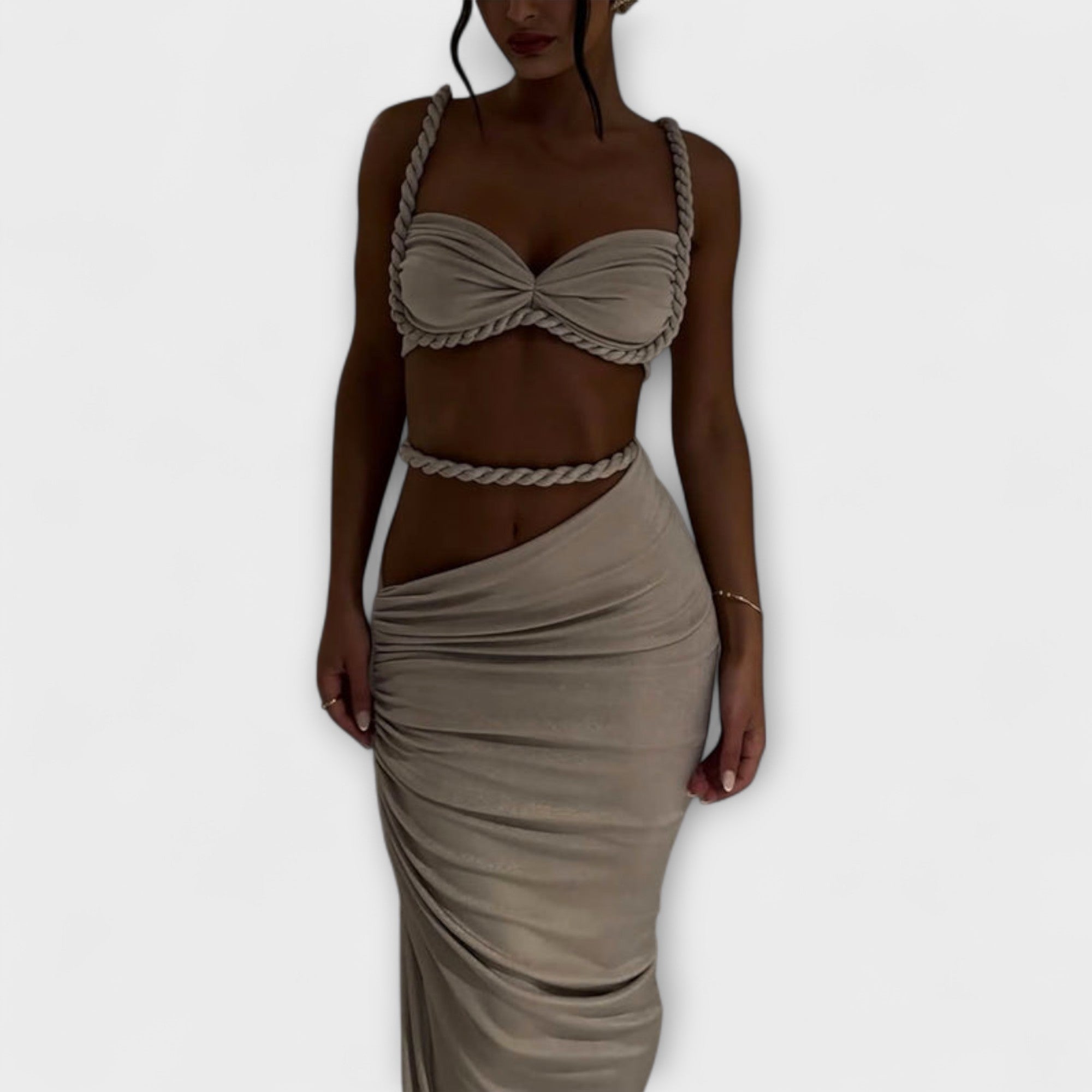 Jane | Stilig Gradient Flettet Crop Top & Overskjørt Duo