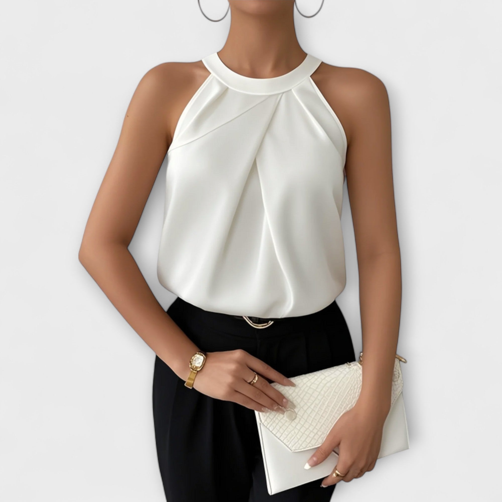 Skye | Chic Sateng Bluse med Off-Shoulder Design