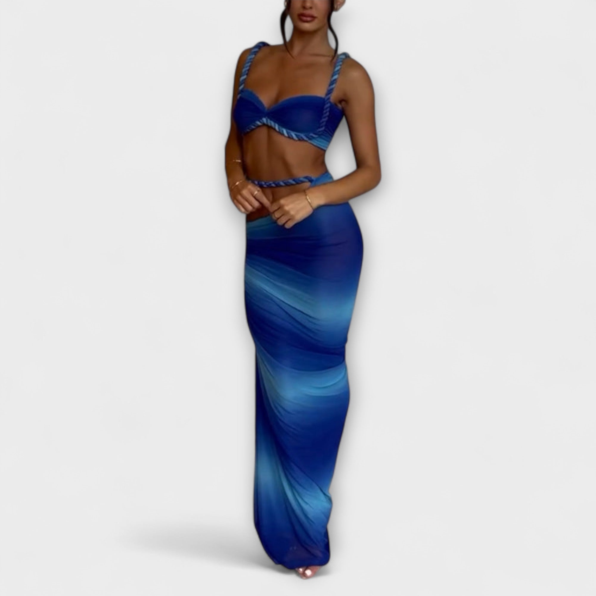 Jane | Stilig Gradient Flettet Crop Top & Overskjørt Duo