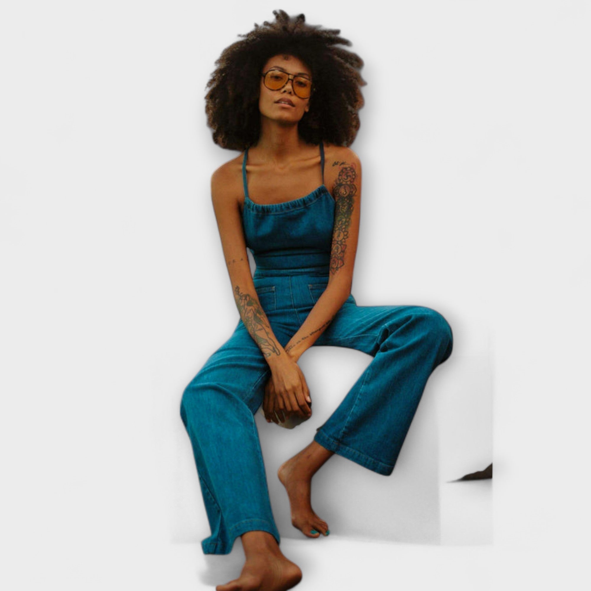 Julie | Flared Denim Jumpsuit med Knytedetalj