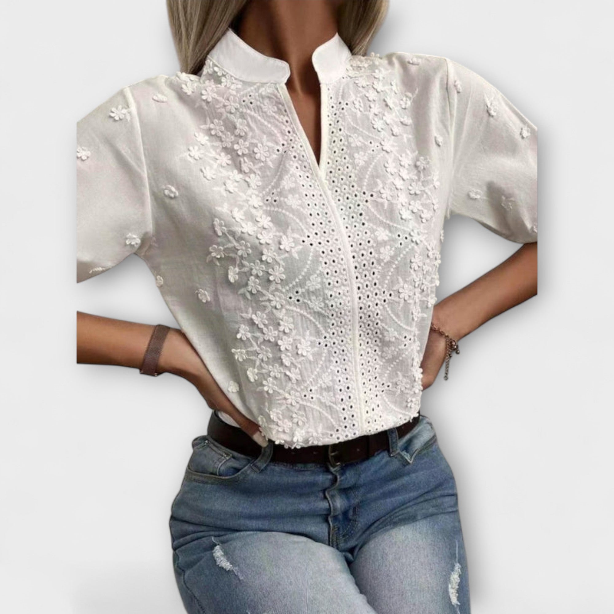 Élise | Mila Bluse med Utsøkt Broderi