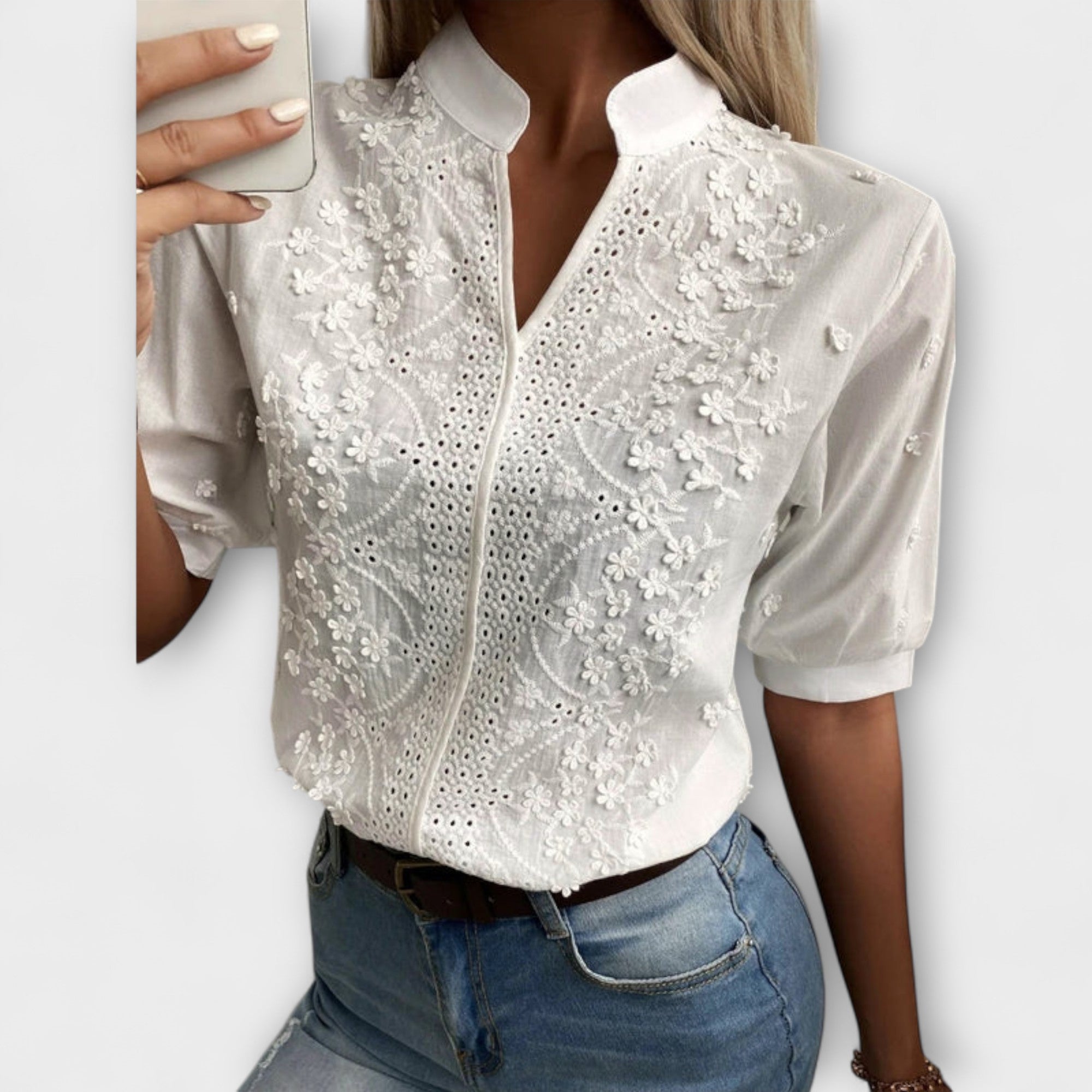 Élise | Mila Bluse med Utsøkt Broderi