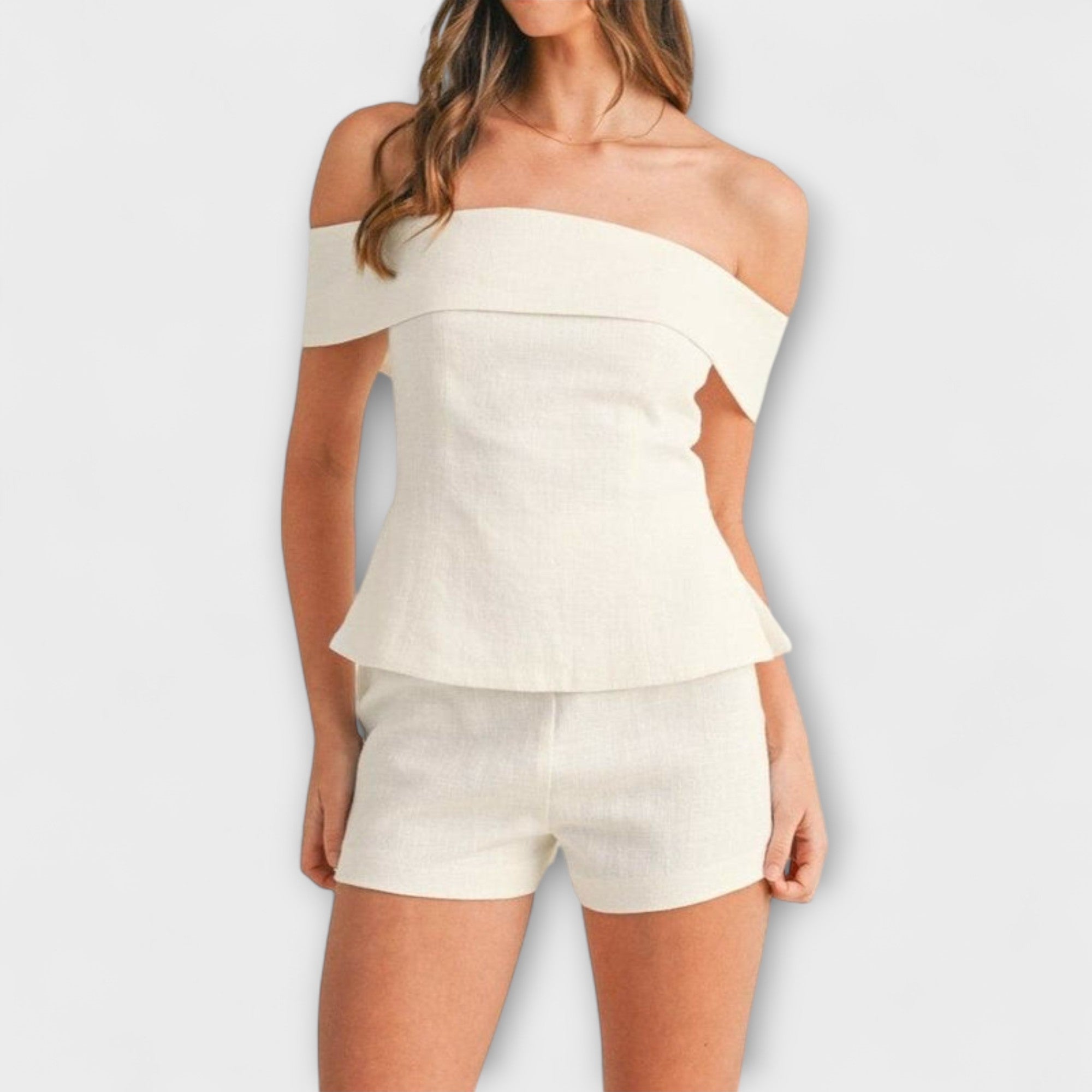 Olivia | Hvit Bomull|Linen To|Delt Sett