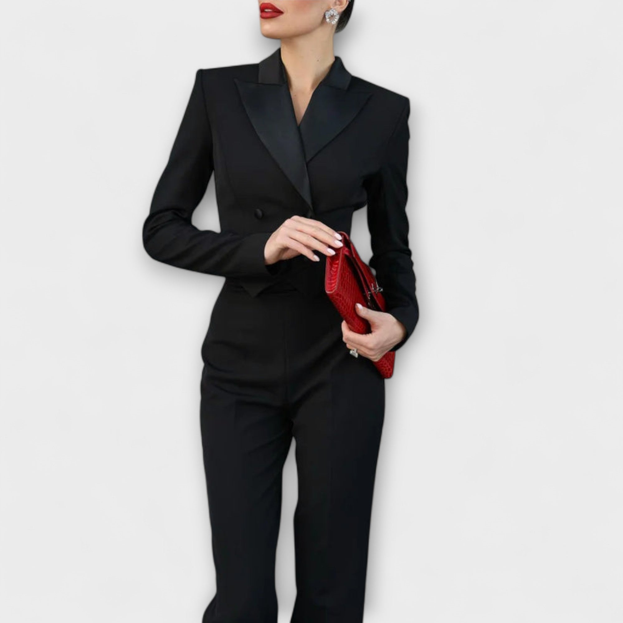 Noa | Svart Perle | Utsmykket Ryggløs Kort Blazer Sett