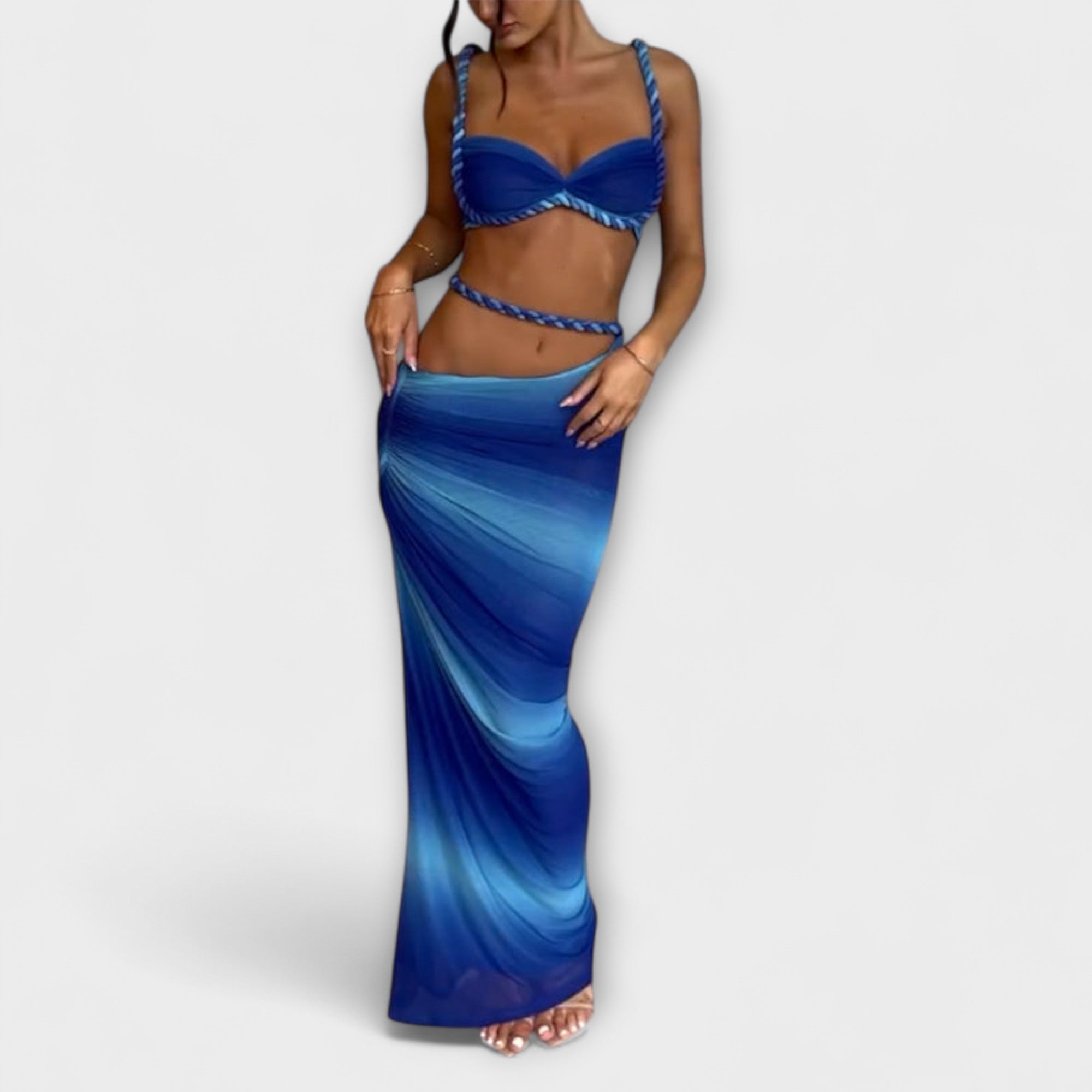 Jane | Stilig Gradient Flettet Crop Top & Overskjørt Duo