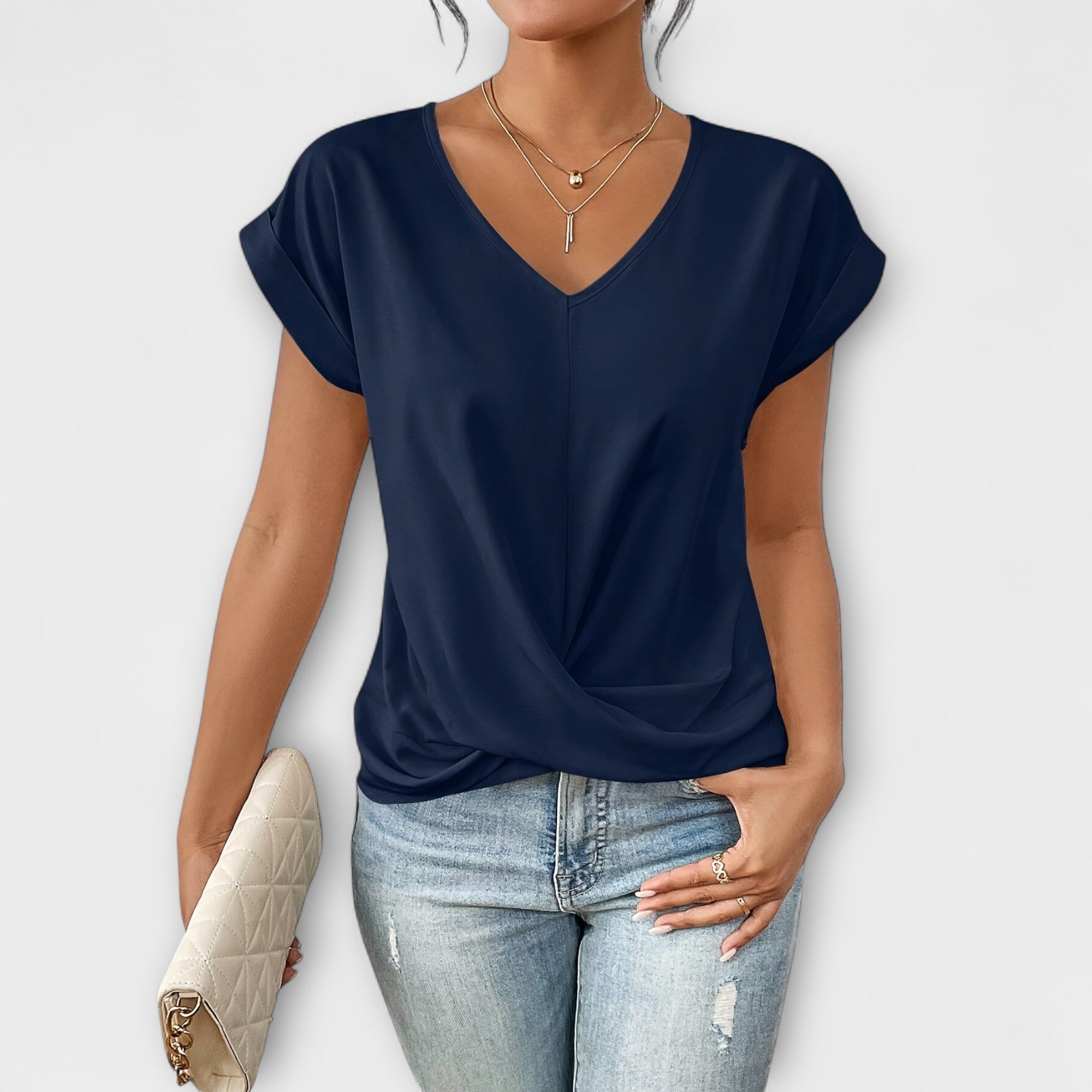 Eloise | V|Hals Topp med Knappe Detalj