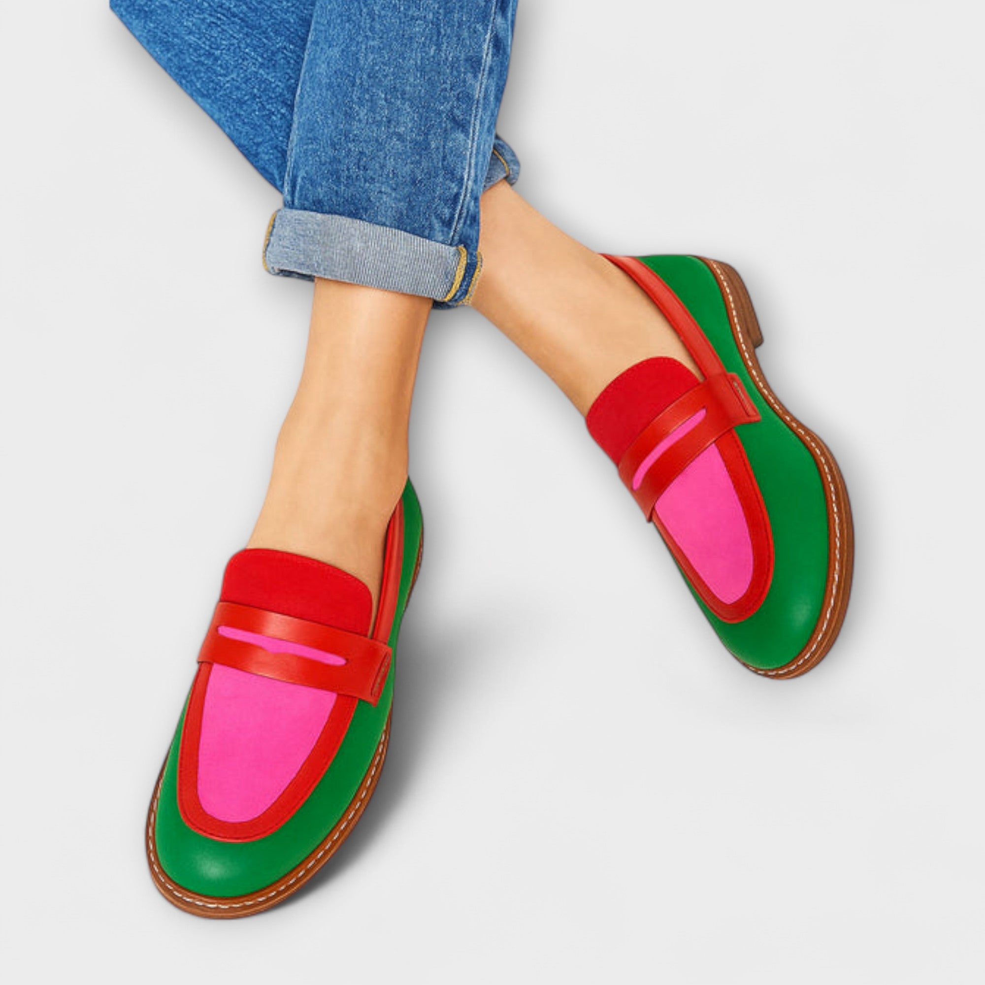 Valentina| Rød & Grønn Fargeblokk Loafers