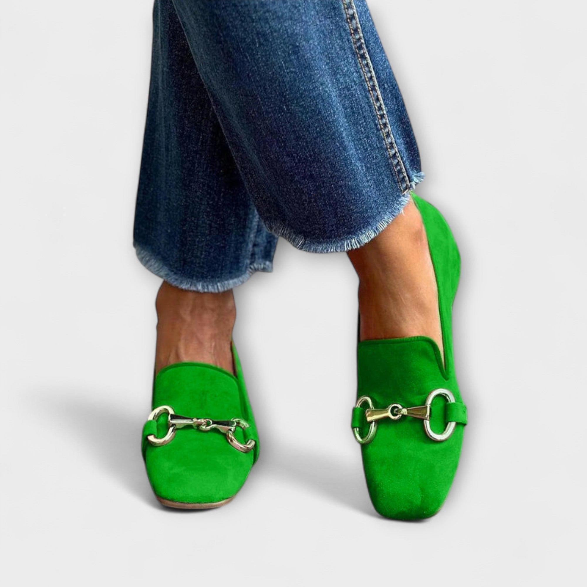 Abigail | Grønn Suede Kjede Loafers