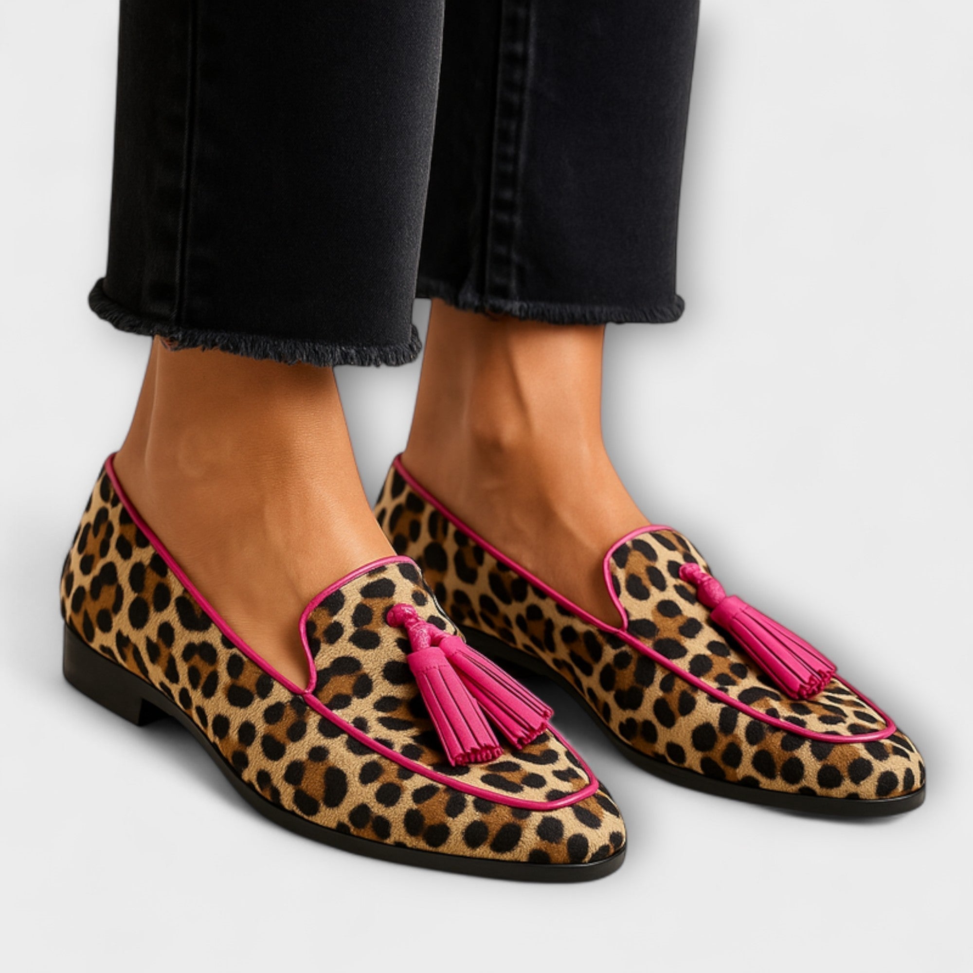Riley| Leopard Rosa Fringed Loafers