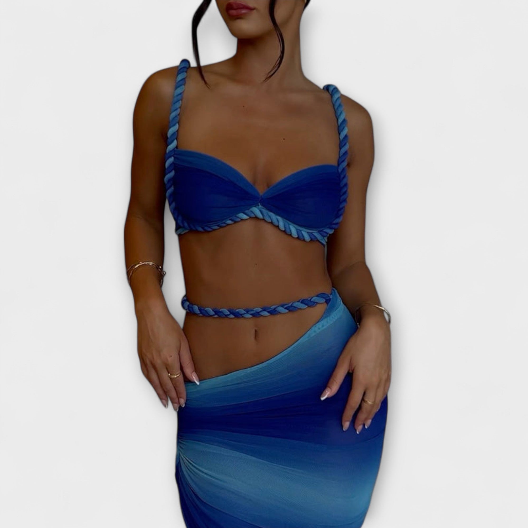 Jane | Stilig Gradient Flettet Crop Top & Overskjørt Duo